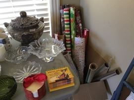 Wrapping paper, glass bowls, urn