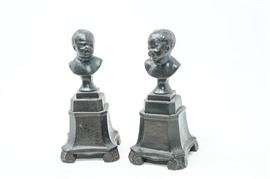 26. Two Antique Bronze Miniature Bust on Pedestals