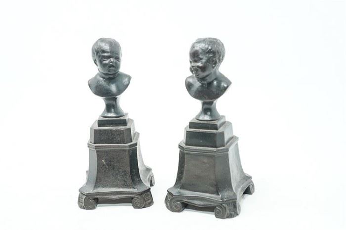 26. Two Antique Bronze Miniature Bust on Pedestals