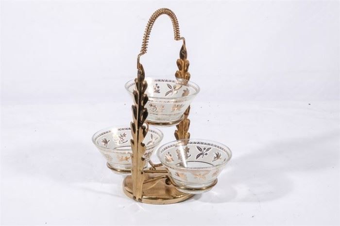 34. Two Tier Serving Dish with Three Bowls in a Metal Framework
