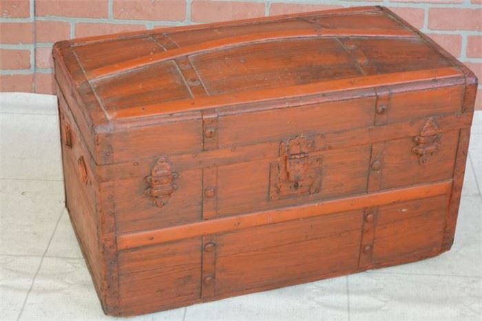 103. Storage Wooden Trunk with Leather Handles