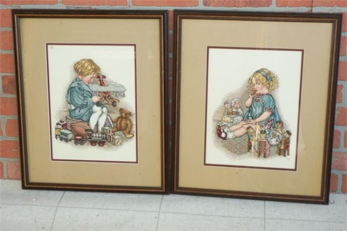 110. Pair Needlepoint Child Framed Pictures