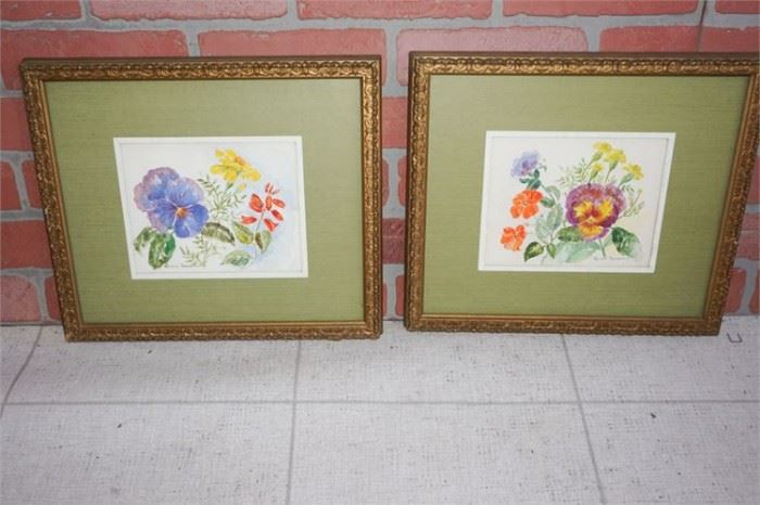 113. Pair Floral Watercolor Framed Prints