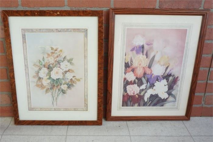 115. Pair Wooden Framed Floral Prints