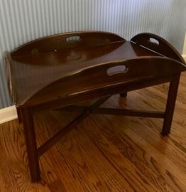 Vintage wooden butler's tray table. Used. Height 17", width 20", Length 32"