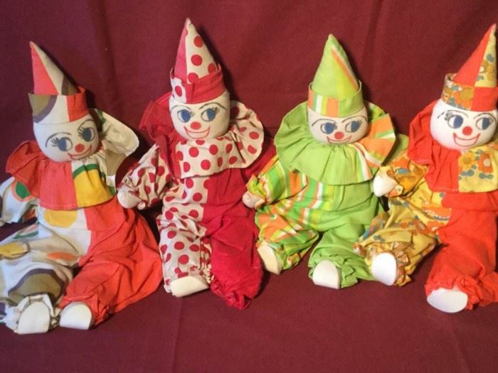 Four Vintage Stuffed Sock Clowns