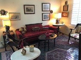 Exquisit Victorian sofa with carved wood and excellent contition, you must come sit on this and take home.