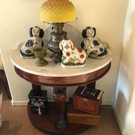 Demi loom table with marble top.
