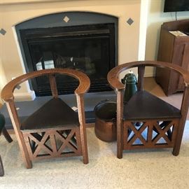 Cockfighting  chairs  with chamber to hold birds,  leather, beautiful condition. 