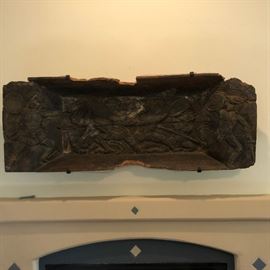 Mexican carved trough with carved warriors. 