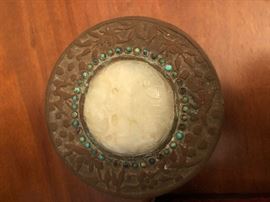 Mutton fat, Nephrite jade brass canister.
