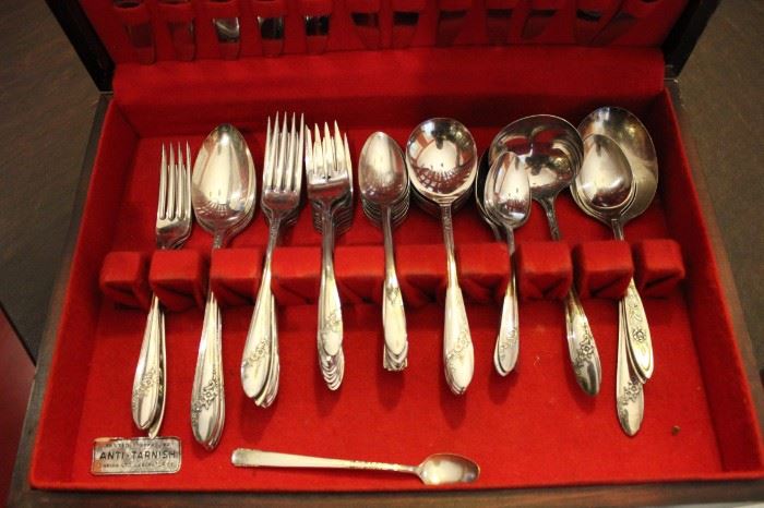 Silverplated flatware in chest by Tudor