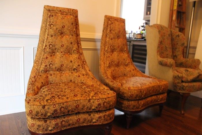 Upholstered occasional chairs, pair, mid century, 1940s