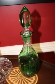 Crystal decanter, green over clear