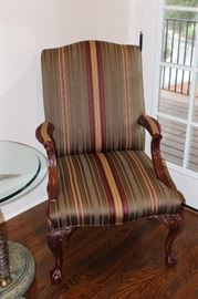 George Washington arm chair, upholstered in a striped fabric