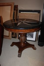 Round center hall table with marble inlaid top