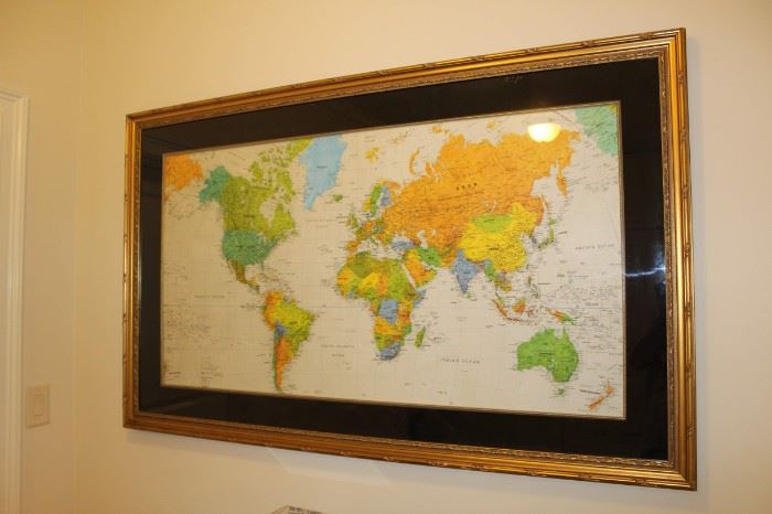 World map, framed