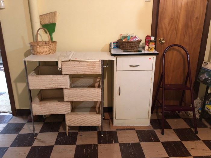 Old Baby Changing Table, Metal Enameled Cabinet