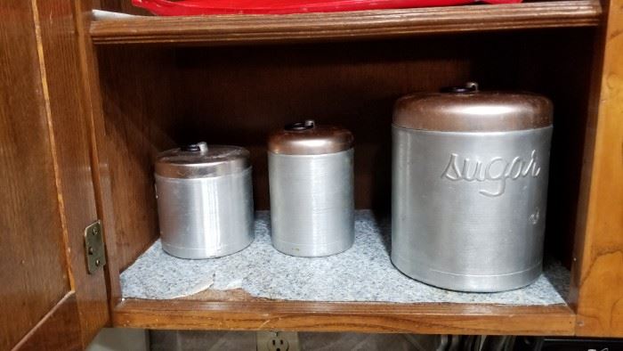 Vintage Hillite copper top canisters