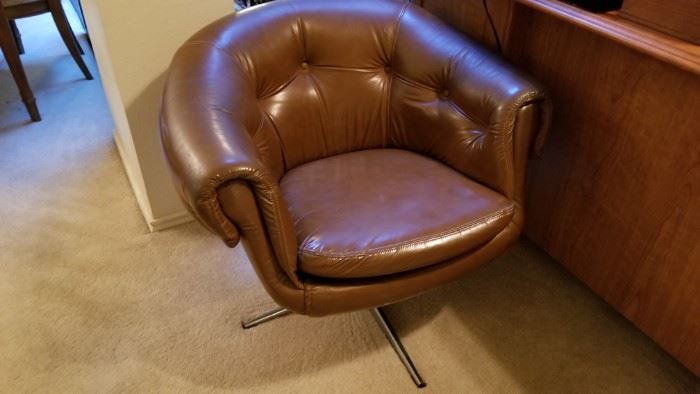 mid century style brown upholstered chair 