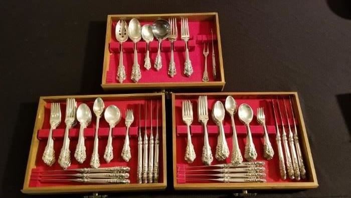 Wallace Grande Baroque sterling silver flatware set- service for 12 people.