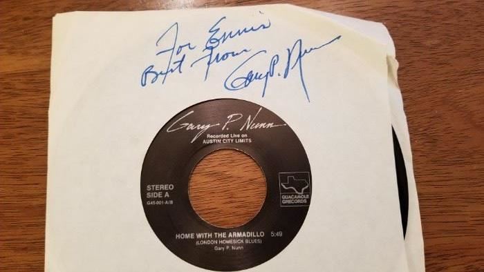 Gary P Nunn autographed single Home with the Armadillo recorded at Austin City Limits