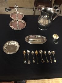SILVER PLATE ITEMS, NOTE THE PITCHER IS MADE BY REID AND BARTON IN 1944, MARKED US NAVY.  THIS ITEM IS FROM WORLD WAR II