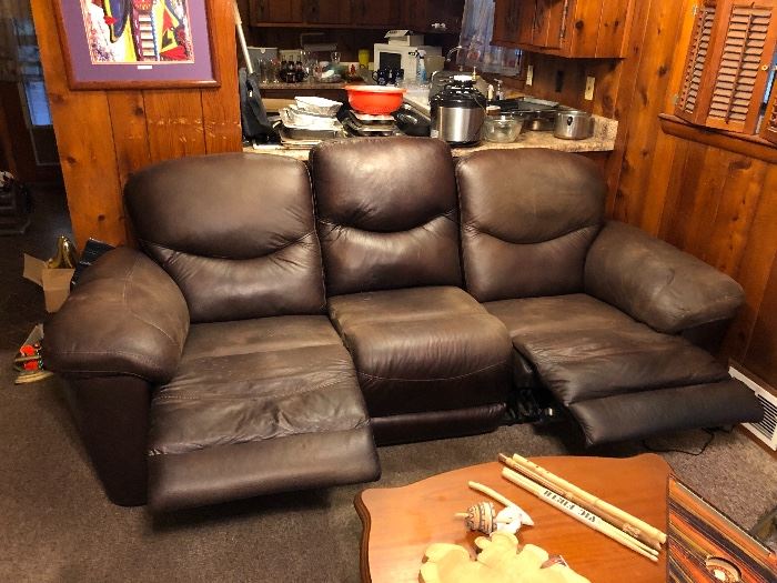 Electric push button Leather reclining sofa