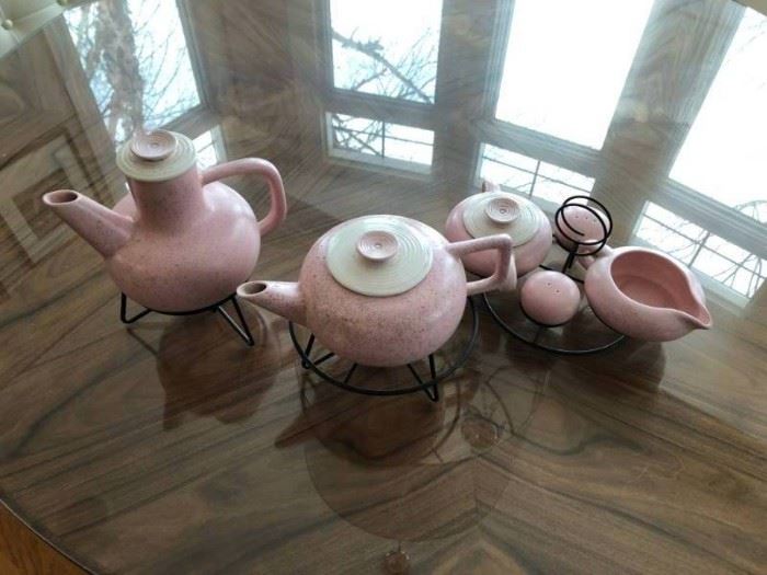Pink White Mid Century Art Deco Tea Set