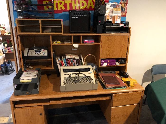 Desks. Office supplies, typewriter