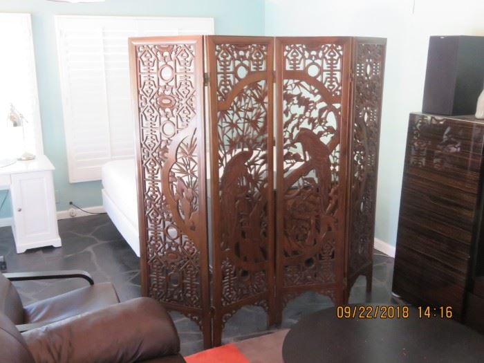 Brought in 1960's original China teak divider hand carved with gorgeous bird.