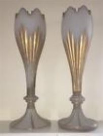 Pair of 19th century baccarat lustres with gilded carvings.