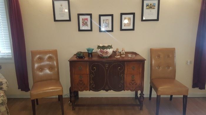 Beautiful Antique Sideboard, 2 Occasional Chairs, Artwork +