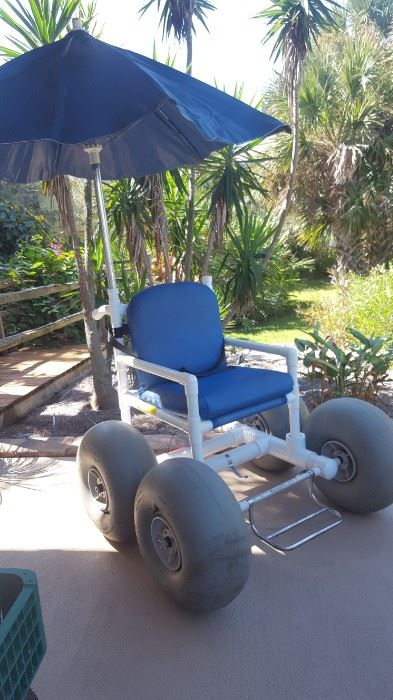 Handicap PVC Beach Wheelchair with Umbrella