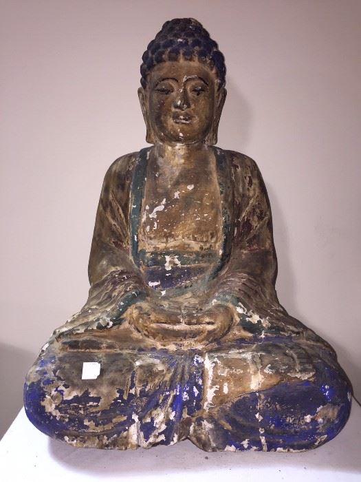 Carved Wood Buddha, old paint