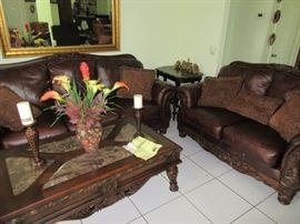 gorgeous Ashley leather furniture, carved wood