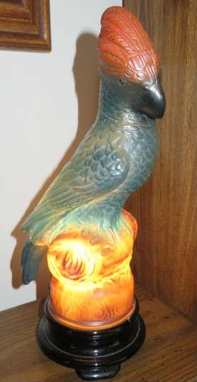 Antique Glass Figural Parrot Lamp