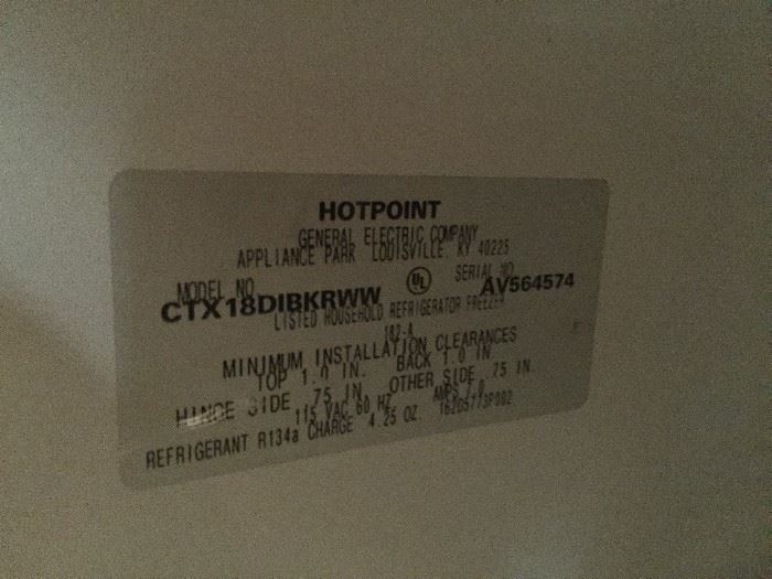 #73	Hotpoint Refrigerator/Freezer	 $75.00 

