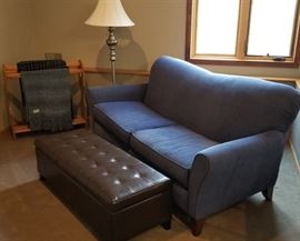 Blue Couch Leather Ottoman