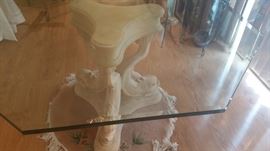 Photo 1- Beautiful Hexagon 1/2 inch thick Glass top DR table with Stone design base