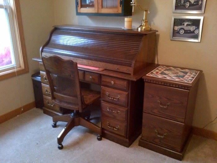 Roll Top Desk and File Cabinet