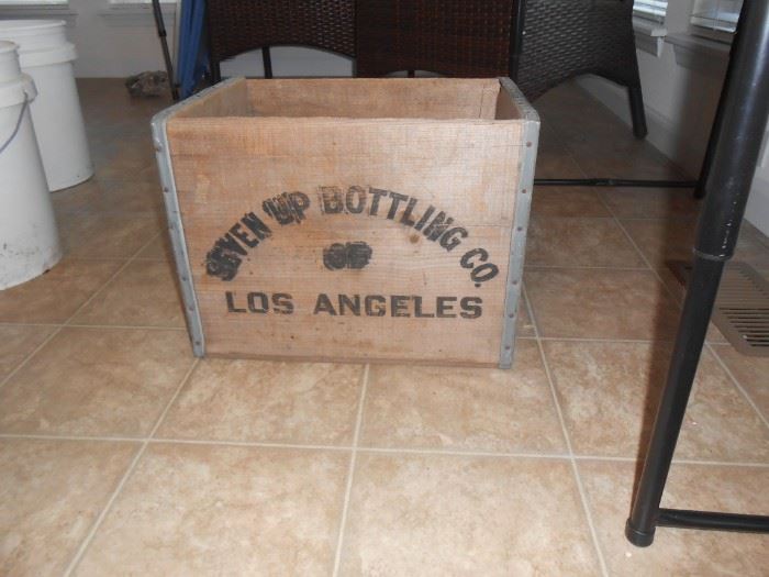 1 of 2 Seven Up Bottling Co Los Angeles crates with metal corner pieces