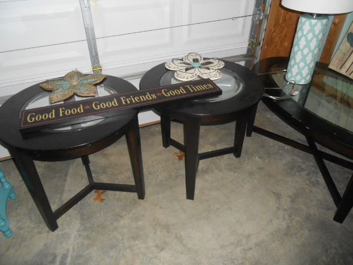 Glass top end tables and coffee tables + accents