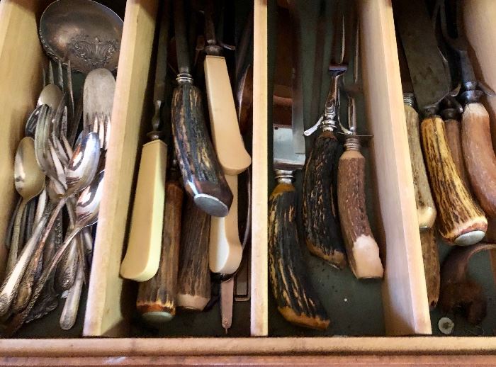 Antler mounted forks & knives