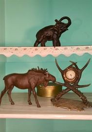 Cast iron moose & elephant
