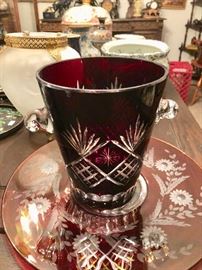 Bohemian glass ice bucket