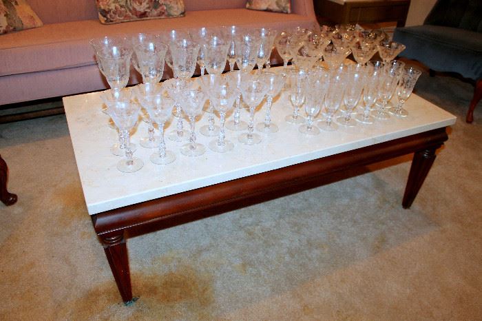 Coffee table sold. Still have Rose Point stemware except water goblets.