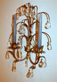 Vintage gilt tole sconce with crystals