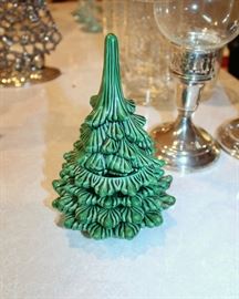 Cool retro ceramic Christmas tree tabe lighter / ashtray set