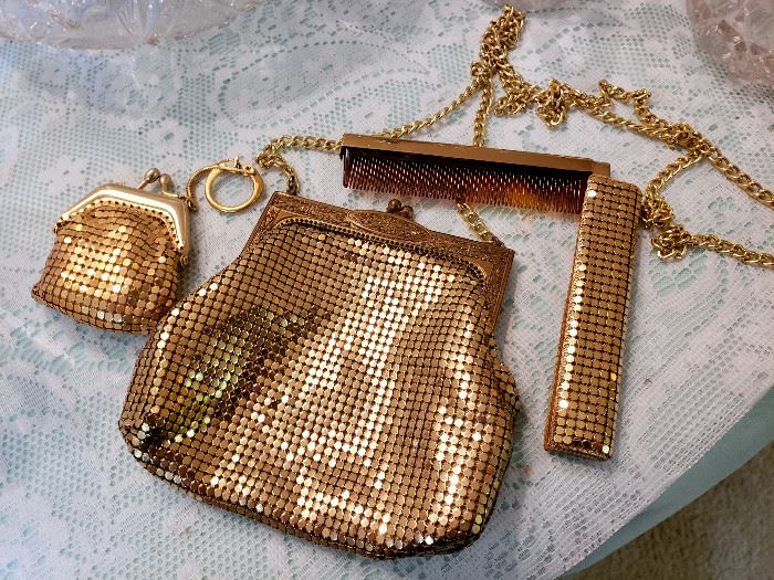 Whiting & Davis mesh purse with accessories